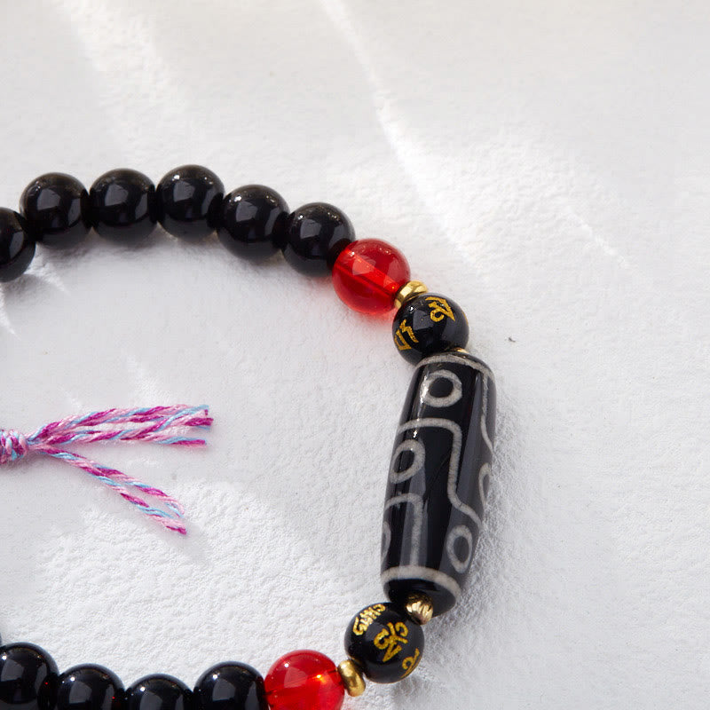 Tibetan Nine-eye Dzi Bead Black Onyx Six True Words Wealth Protection Bracelet - Image 5