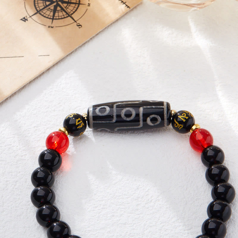Tibetan Nine-eye Dzi Bead Black Onyx Six True Words Wealth Protection Bracelet - Image 6