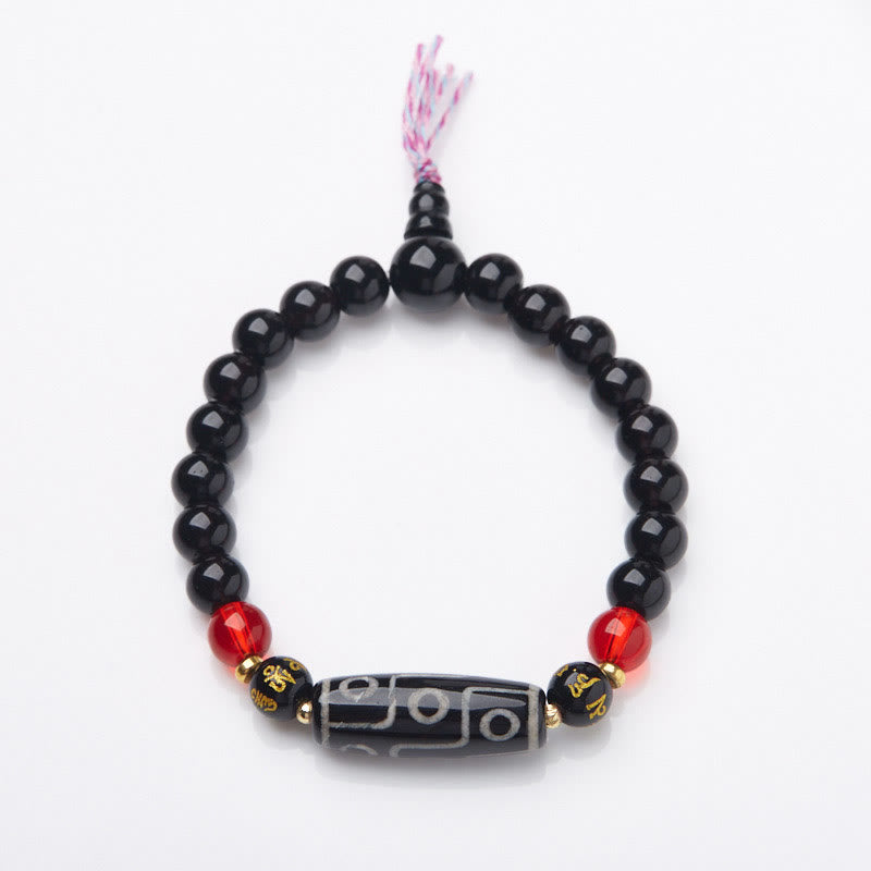 Tibetan Nine-eye Dzi Bead Black Onyx Six True Words Wealth Protection Bracelet - Image 3