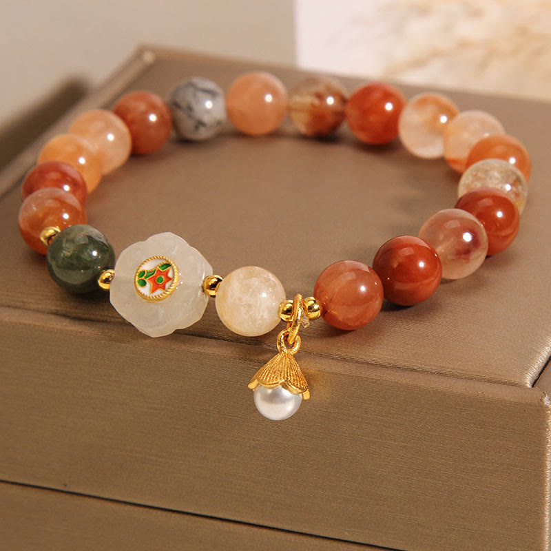 Natural Fu Lu Shou Crystal Hetian White Jade Pearl Luck Bracelet - Image 3
