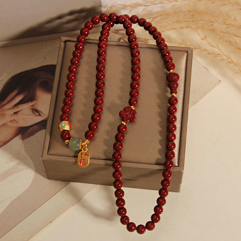 Cinnabar Fu Character Flower Gourd Triple Wrap Blessing Bracelet - Image 5