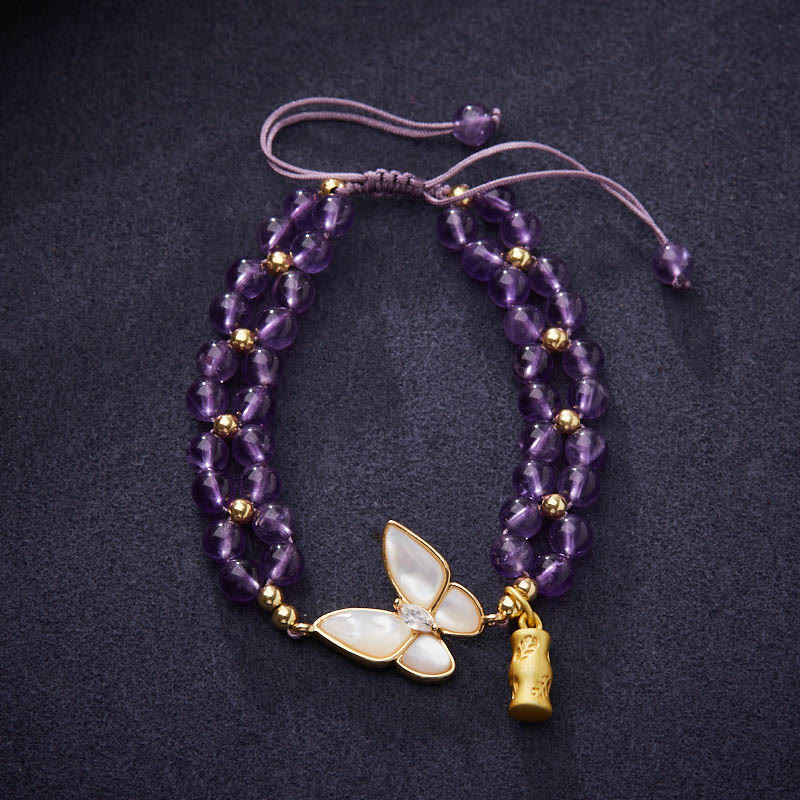 Amethyst Butterfly Bamboo Balance Relieves Stress Braided String Bracelet