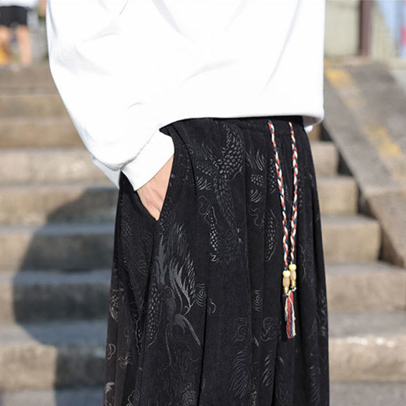 Dragon Design Casual Plain Cotton Men's Pants With Pockets - Image 18