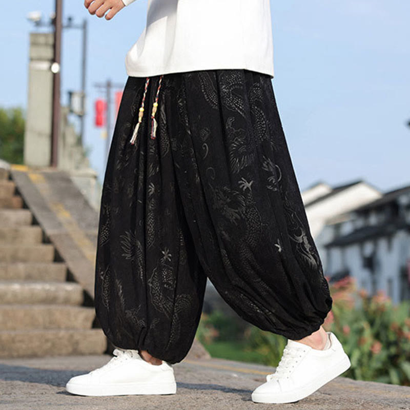 Dragon Design Casual Plain Cotton Men's Pants With Pockets - Image 11