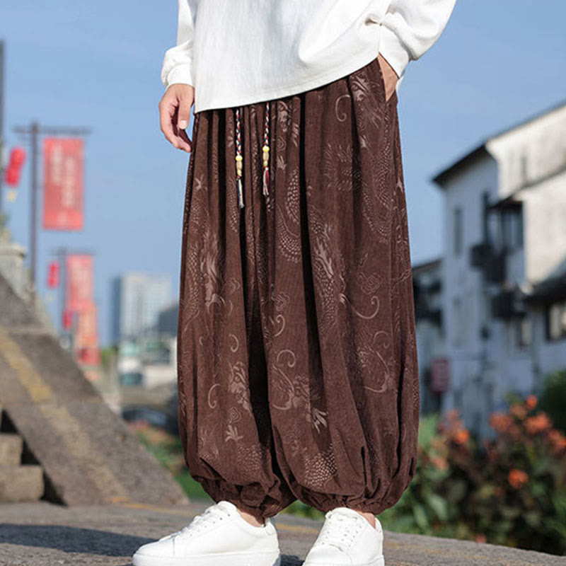 Dragon Design Casual Plain Cotton Men's Pants With Pockets - Image 5