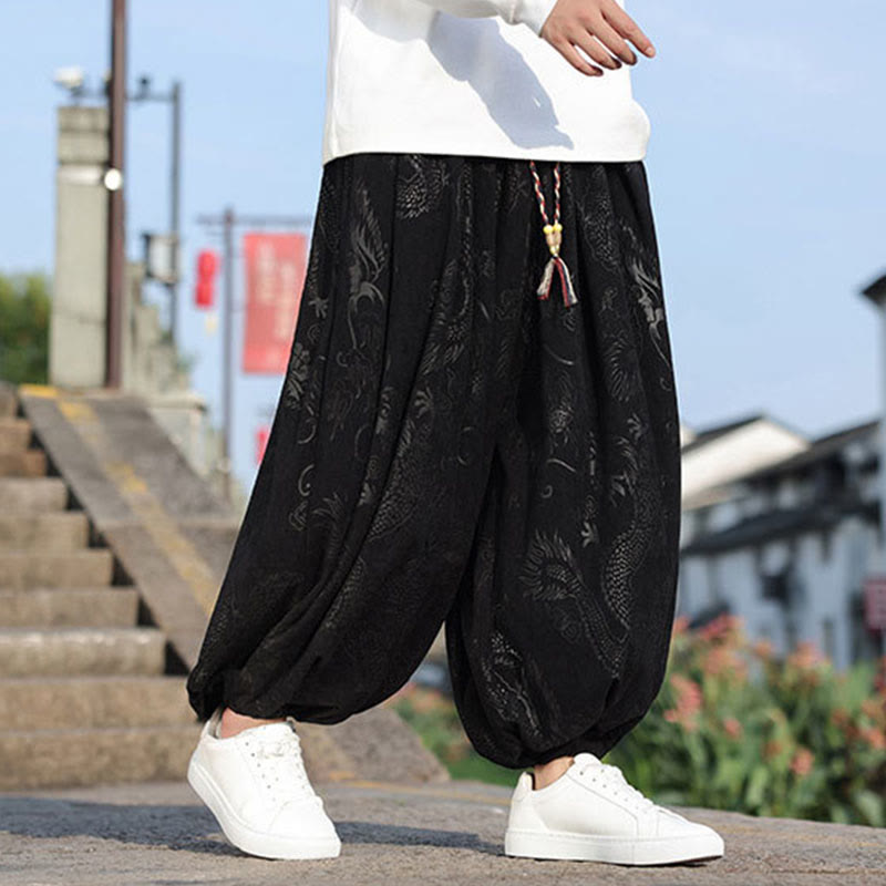 Dragon Design Casual Plain Cotton Men's Pants With Pockets - Image 12