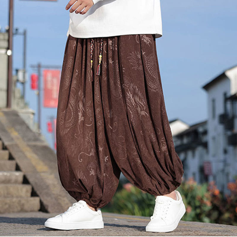 Dragon Design Casual Plain Cotton Men's Pants With Pockets