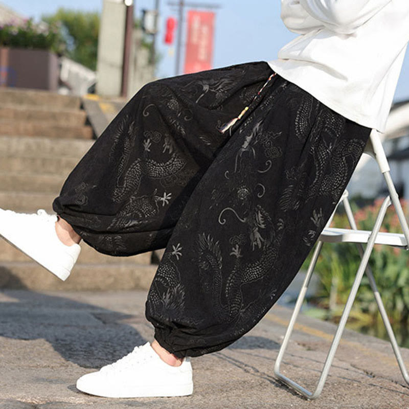 Dragon Design Casual Plain Cotton Men's Pants With Pockets - Image 22