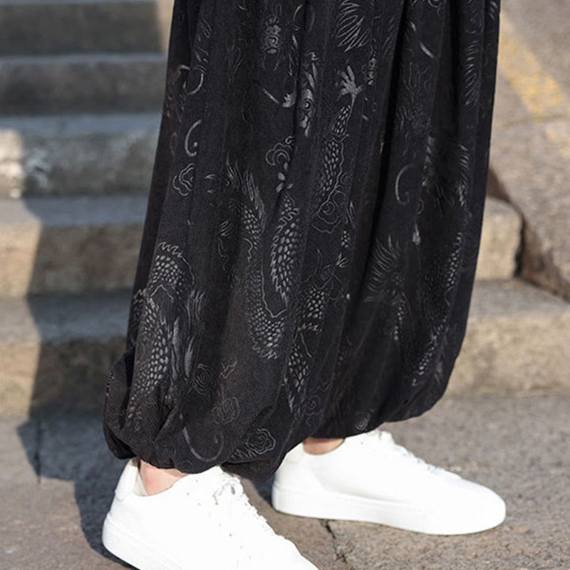 Dragon Design Casual Plain Cotton Men's Pants With Pockets - Image 21