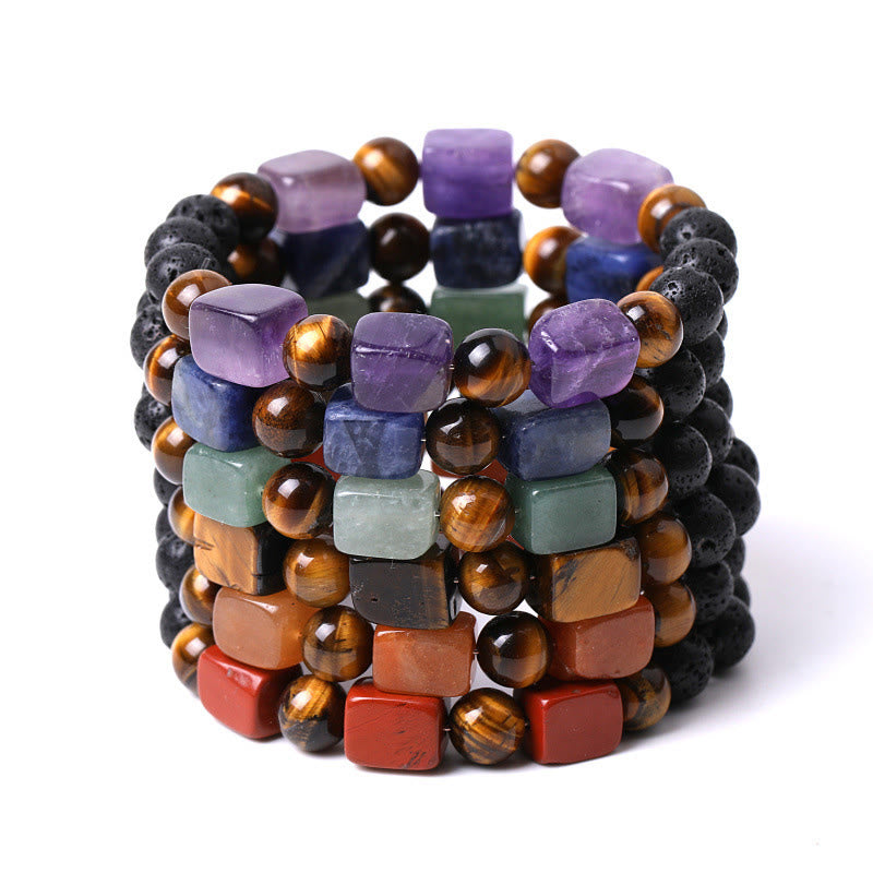 Various Crystals Cube Amethyst Lava Rock Support Bracelet - Image 63