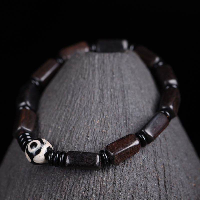 Ebony Wood Rectangular Beads Dzi Bead Balance Bracelet