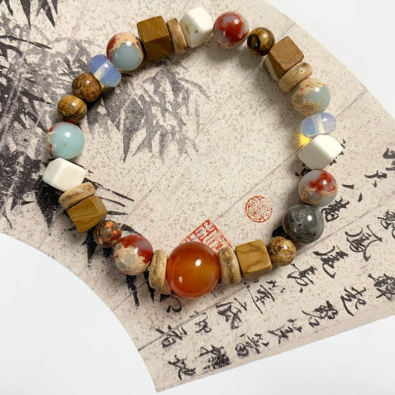 Red Agate Shoushan Stone White Turquoise Calm Blessing Bracelet