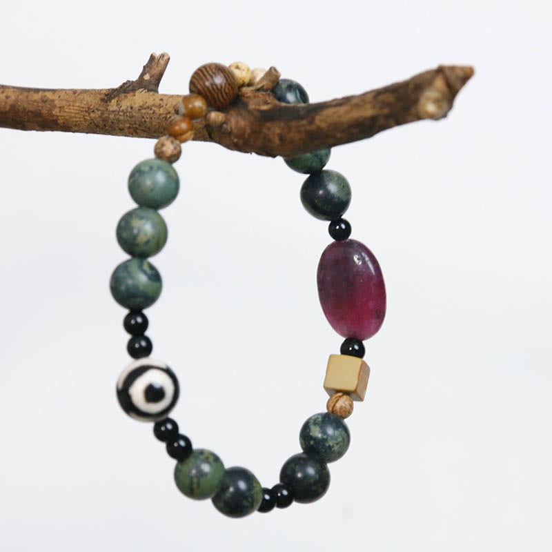 Green Agate Three-eyed Dzi Bead Power Success Bracelet - Image 5