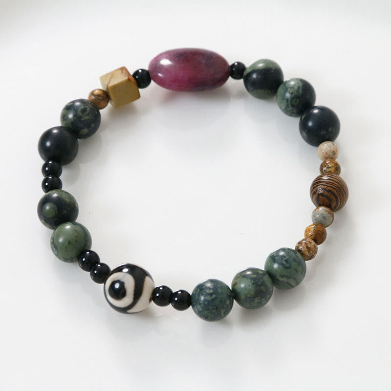Green Agate Three-eyed Dzi Bead Power Success Bracelet - Image 9