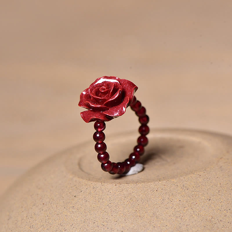 Cinnabar Rose Garnet Beads Concentration Ring