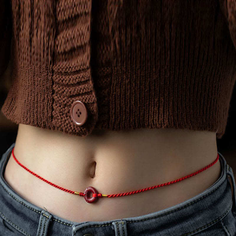Natural Cinnabar Peace Buckle Blessing Red String Belly Chain - Image 3