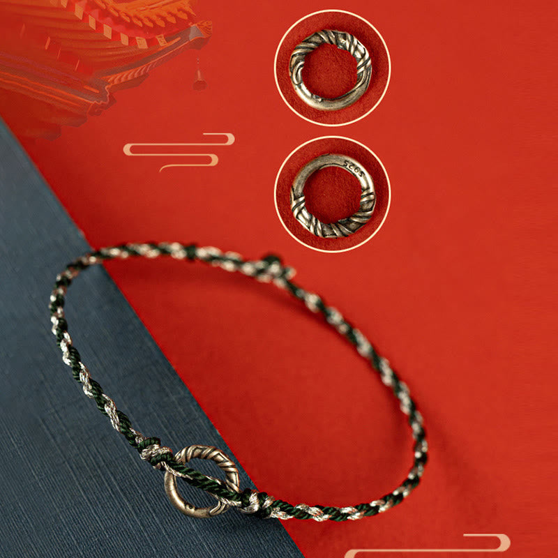 925 Sterling Silver Peace Buckle Luck String Bracelet - Image 17