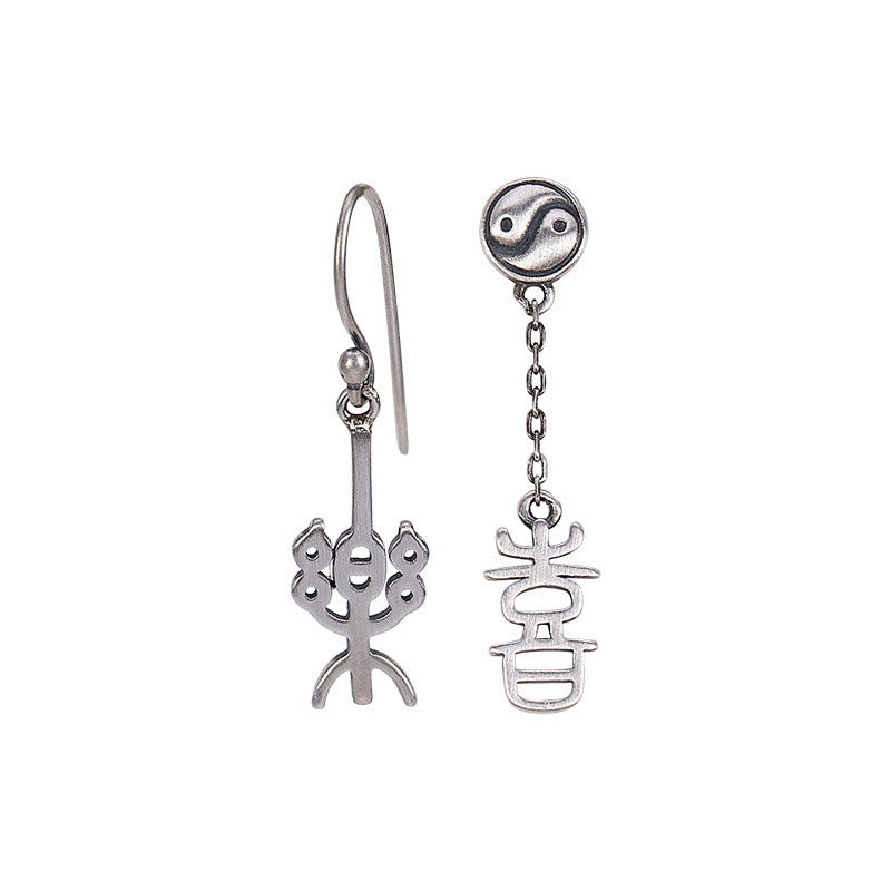 925 Sterling Silver Chinese Character 'Ping An' 'Xi Le' Protection Earrings - Image 16
