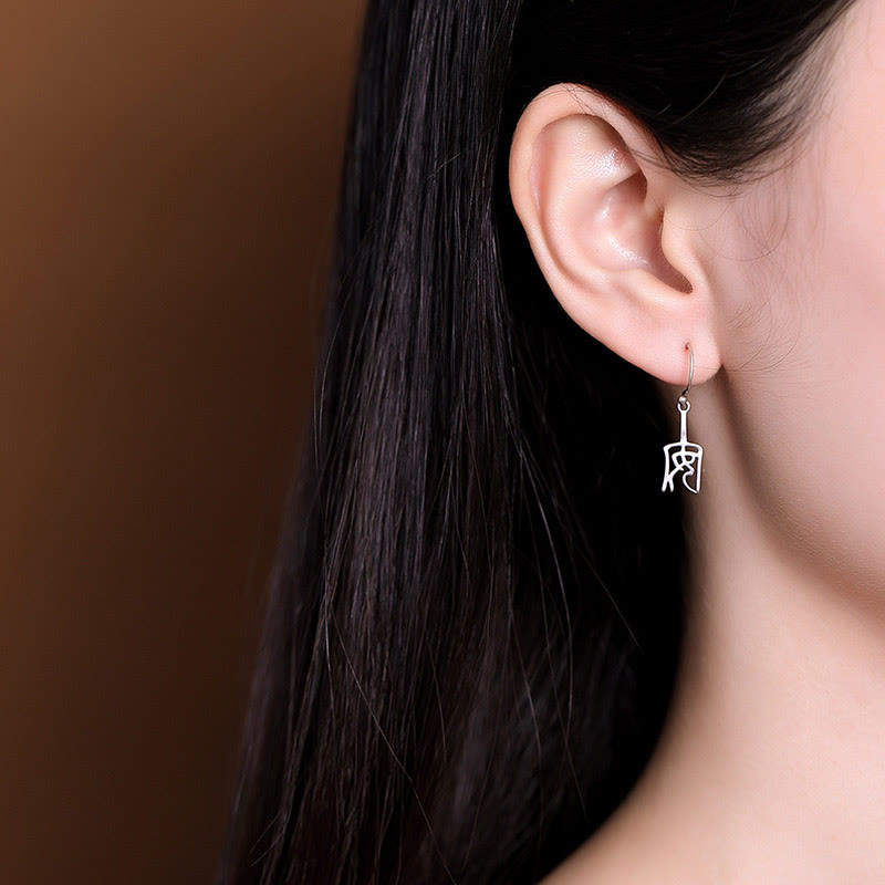 925 Sterling Silver Chinese Character 'Ping An' 'Xi Le' Protection Earrings - Image 6