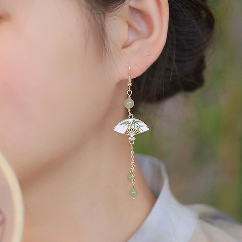 14K Gold Filled Copper Jade Fan Bamboo Abundance Earrings - Image 7