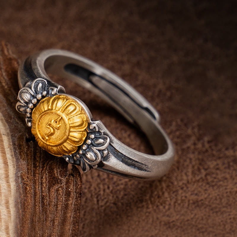 925 Sterling Silver Plated Gold Bodhisattva Tara Protection Adjustable Ring