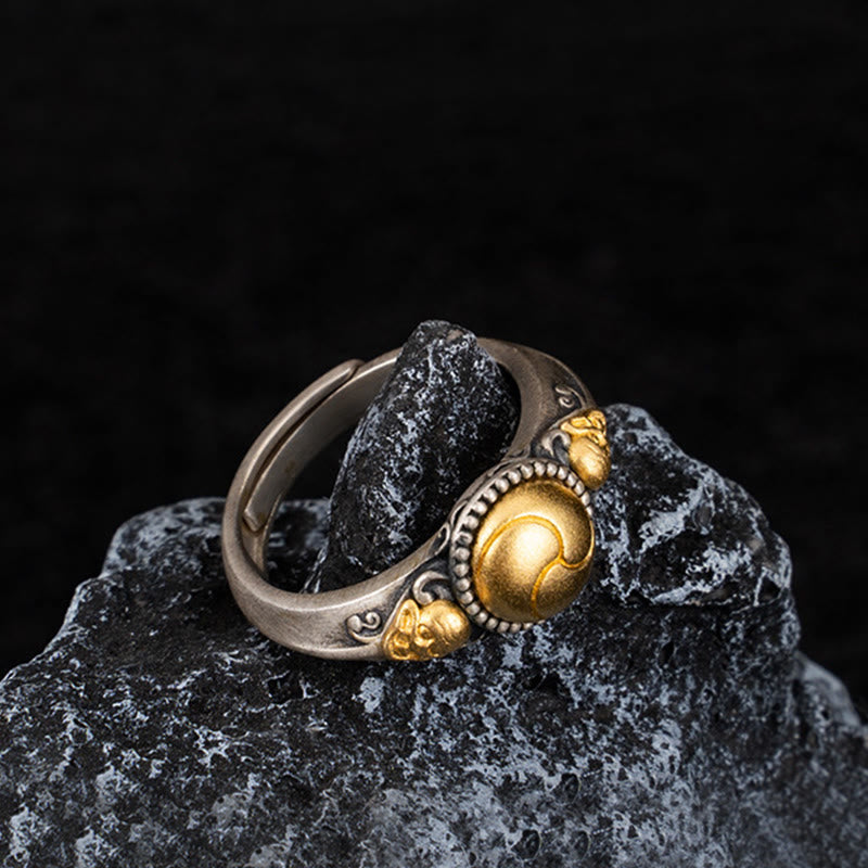 925 Sterling Silver Plated Gold Skeleton Balance Adjustable Ring