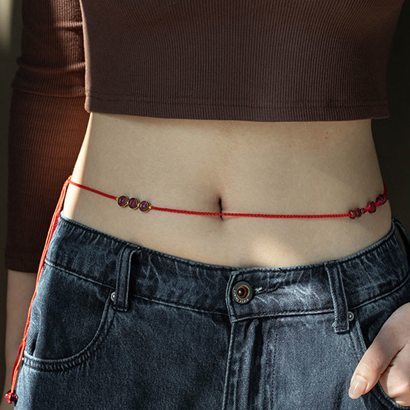 Natural Cinnabar PiXiu Calm Blessing Red String Belly Chain - Image 8