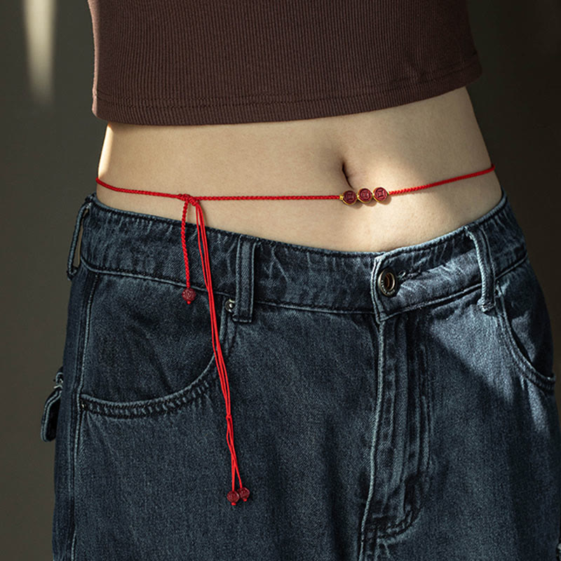 Natural Cinnabar PiXiu Calm Blessing Red String Belly Chain - Image 9