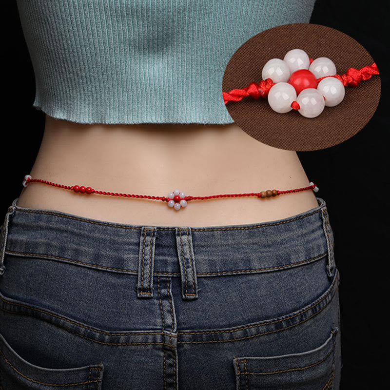 Chinese Zodiac Peach Wood Blessing Red String Belly Chain