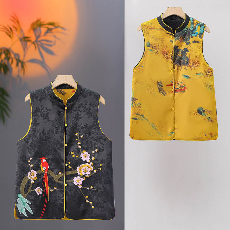 Vintage Embroidery Plum Blossom Pattern Double-Sided Wear Vest - Image 11
