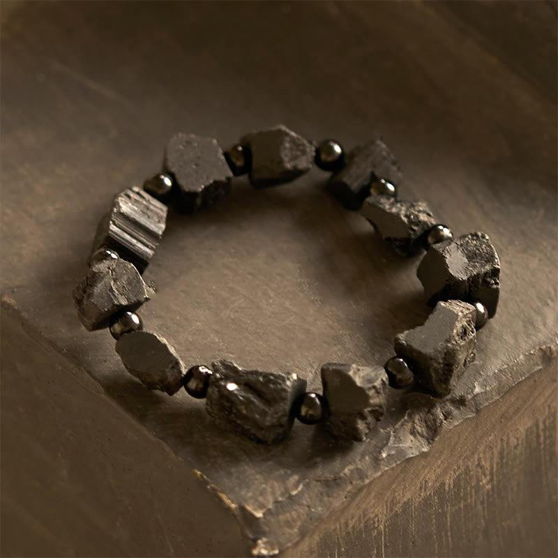 Black Tourmaline Irregular Stone Positive Bracelet