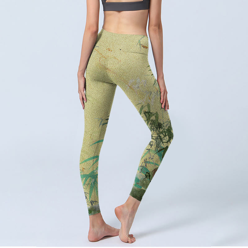 Bamboo Print Lycra Fabric Fitness Leggings Women's Yoga Pants - Image 4