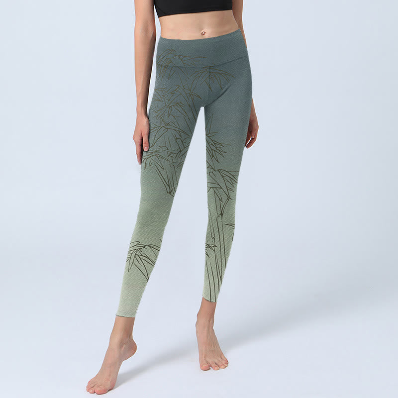 Bamboo Leaves Sketch Print Sports Leggings Women's Yoga Pants - Image 6