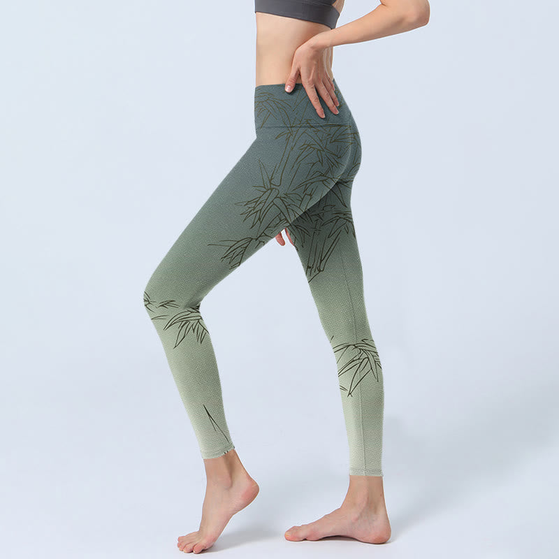 Bamboo Leaves Sketch Print Sports Leggings Women's Yoga Pants - Image 3
