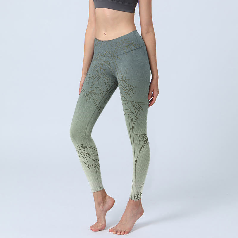 Bamboo Leaves Sketch Print Sports Leggings Women's Yoga Pants