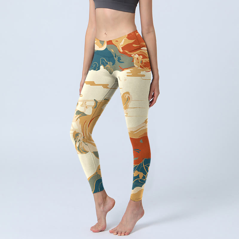 Colorful Clouds Print Fitness Leggings Women's Yoga Pants