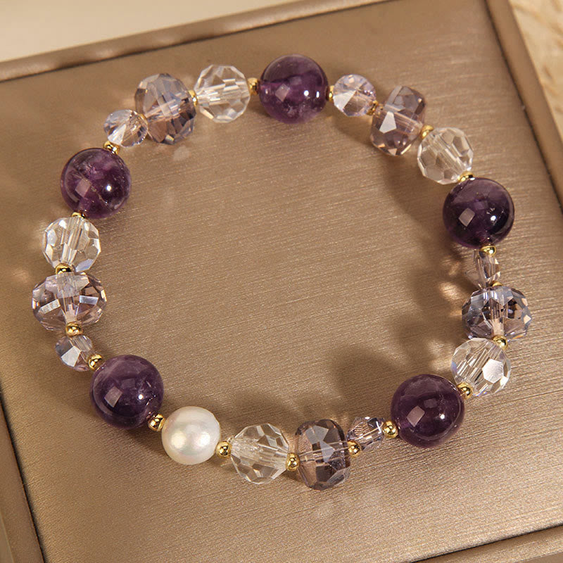 Amethyst White Crystal Pearl Communication Bracelet