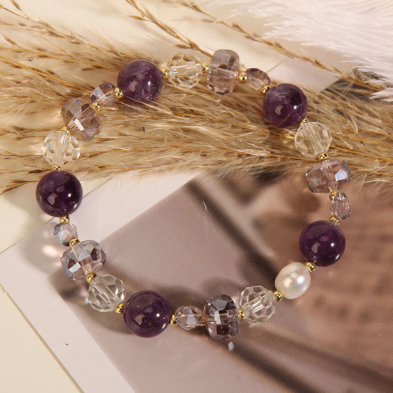 Amethyst White Crystal Pearl Communication Bracelet - Image 5