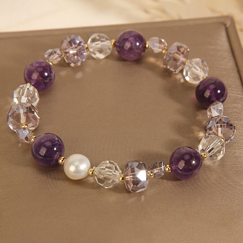 Amethyst White Crystal Pearl Communication Bracelet - Image 3