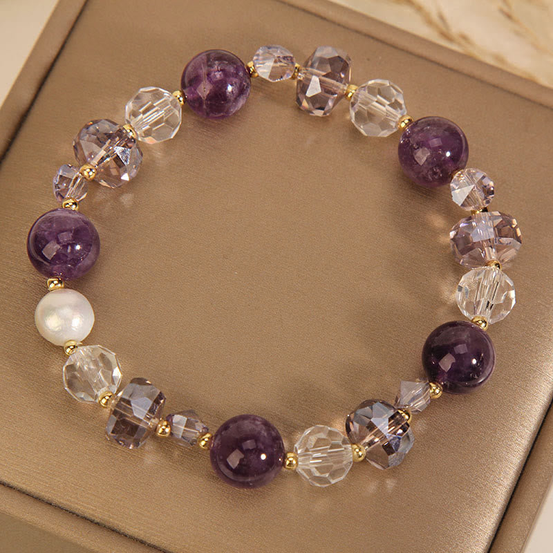 Amethyst White Crystal Pearl Communication Bracelet - Image 8