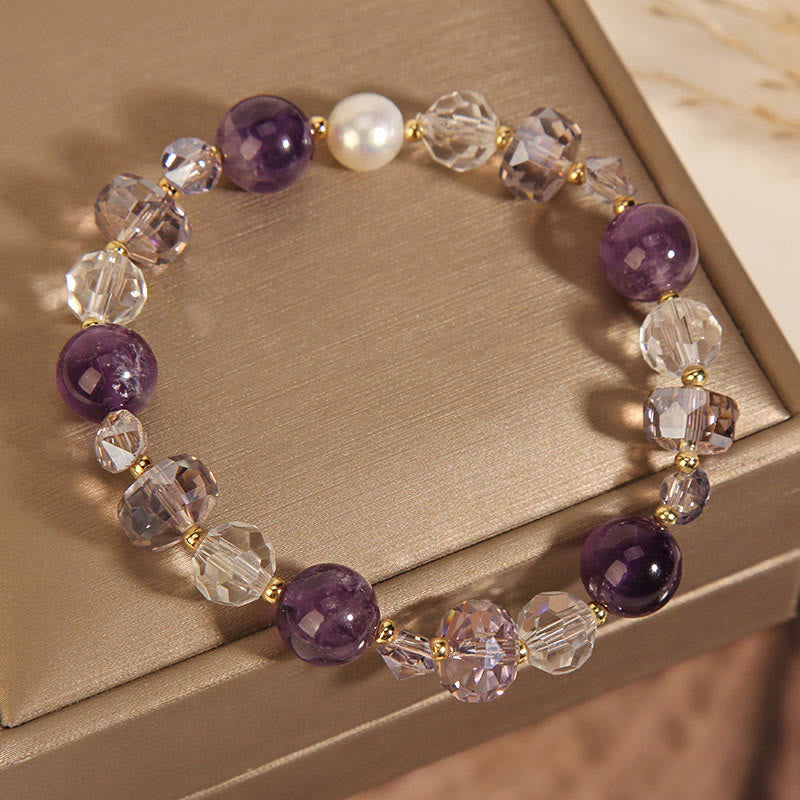 Amethyst White Crystal Pearl Communication Bracelet - Image 9