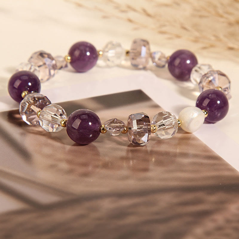 Amethyst White Crystal Pearl Communication Bracelet - Image 4