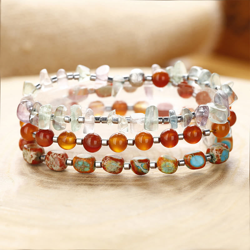 Fluorite Red Agate Emperor Stone Power Triple Wrap Bracelet