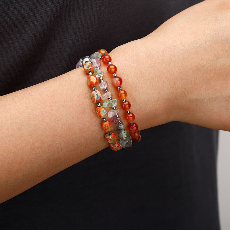 Fluorite Red Agate Emperor Stone Power Triple Wrap Bracelet - Image 5