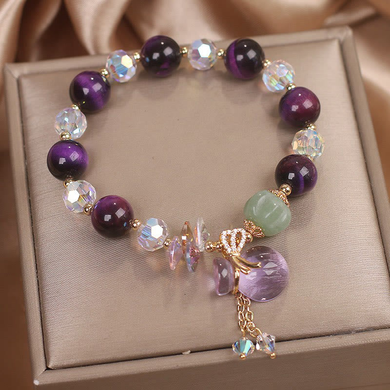 Purple Tiger Eye White Crystal Amethyst Jade Bravery Bracelet - Image 4