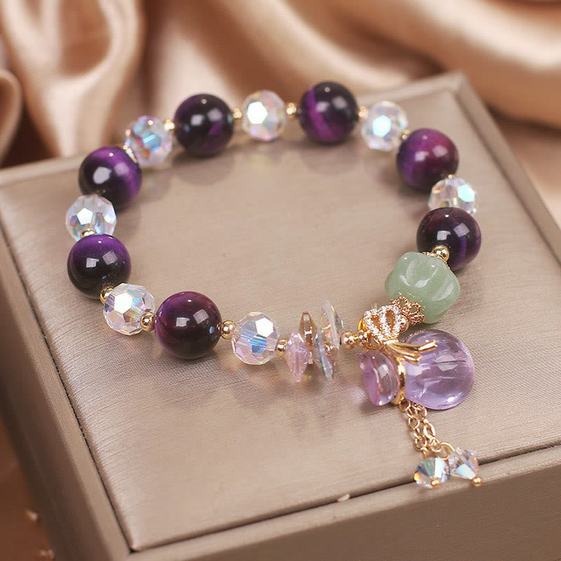 Purple Tiger Eye White Crystal Amethyst Jade Bravery Bracelet - Image 5