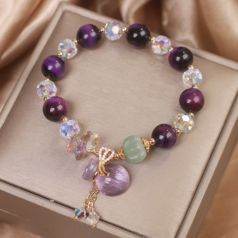 Purple Tiger Eye White Crystal Amethyst Jade Bravery Bracelet - Image 3