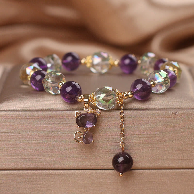 Amethyst White Crystal Fox Meditation Bracelet