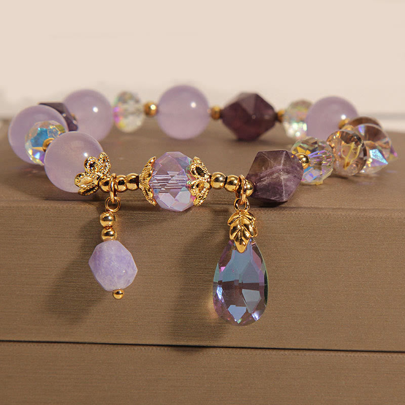 Amethyst White Crystal Drop Meditation Bracelet