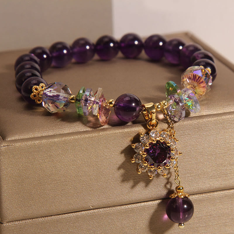 Amethyst Green Crystal Citrine White Crystal Sunflower Spiritual Awareness Bracelet - Image 4